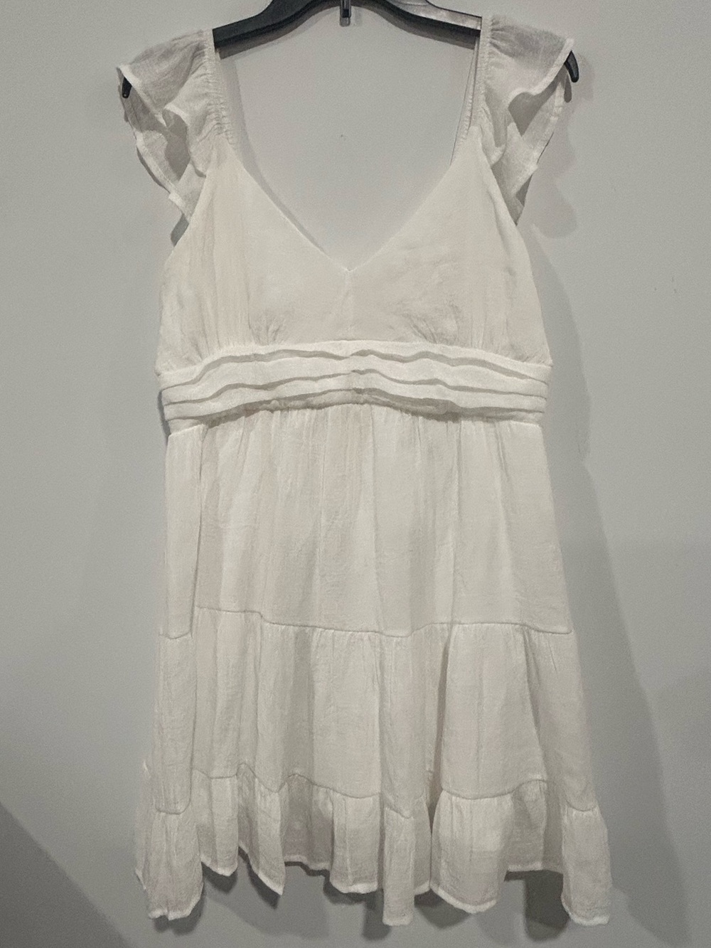 Altar'd State White Flutter Sleeve Tiered Mini Dress